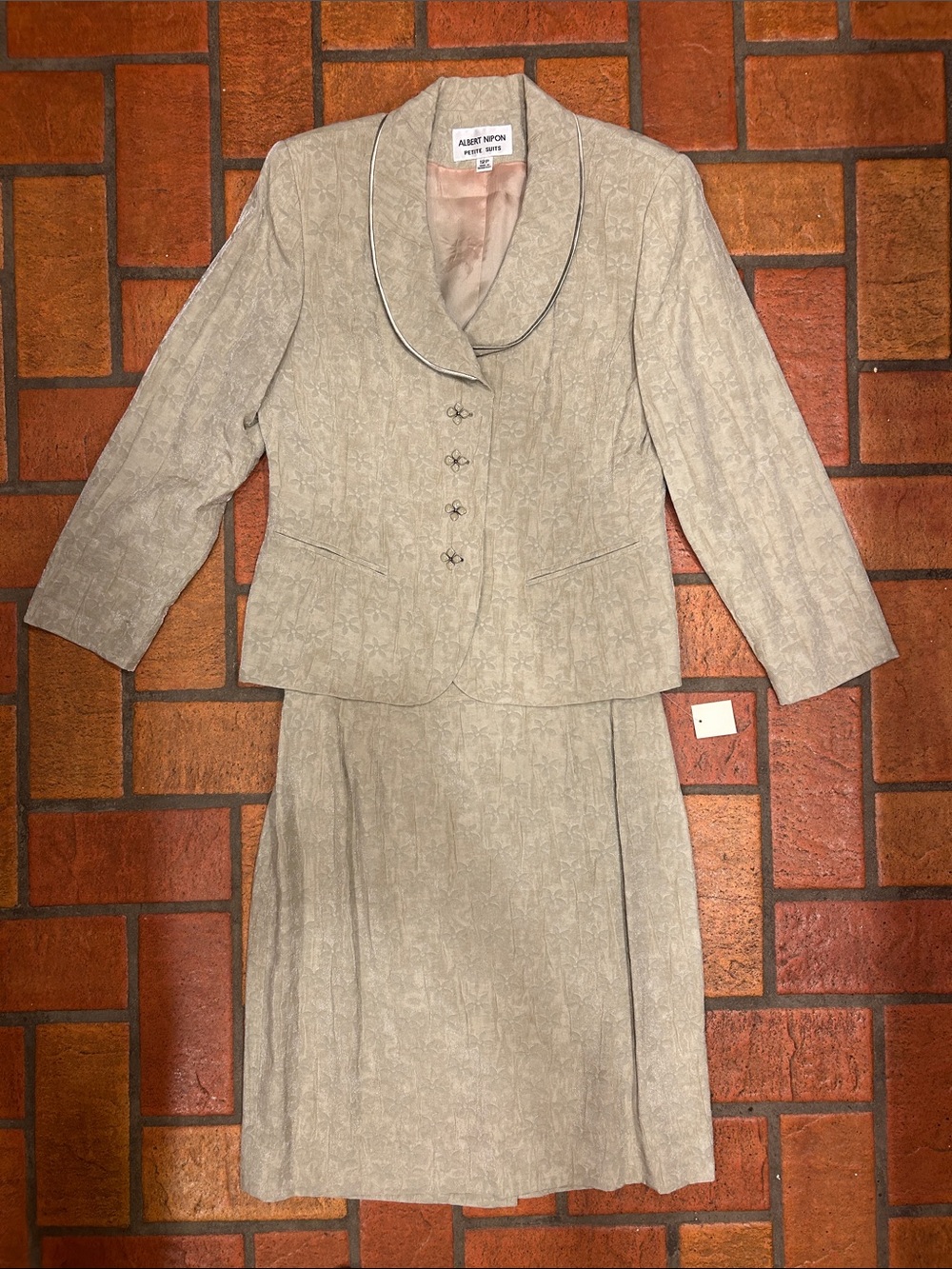 NWT Albert Nipon Beige Taupe Long-Sleeve Skirt Suit